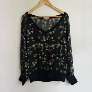 Y2K Vintage CXD London Silk and Cashmere Black Green Floral Sheer Blouse Size S